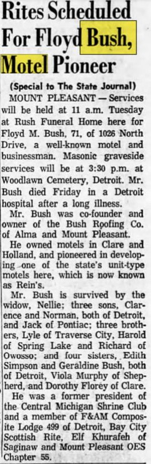 Bushs Motel - Dec 1962 Former Owner Passes Away
